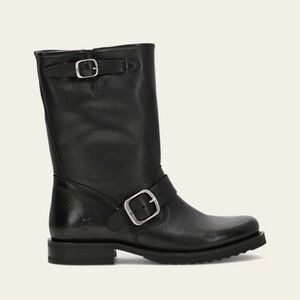 Frye Veronica Short Black Leather Moto Boots
